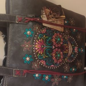 MONTANA WEST TURQUOISE BLACK  PURSE TOTE SUGAR SKULL CONCEALED CARRYS